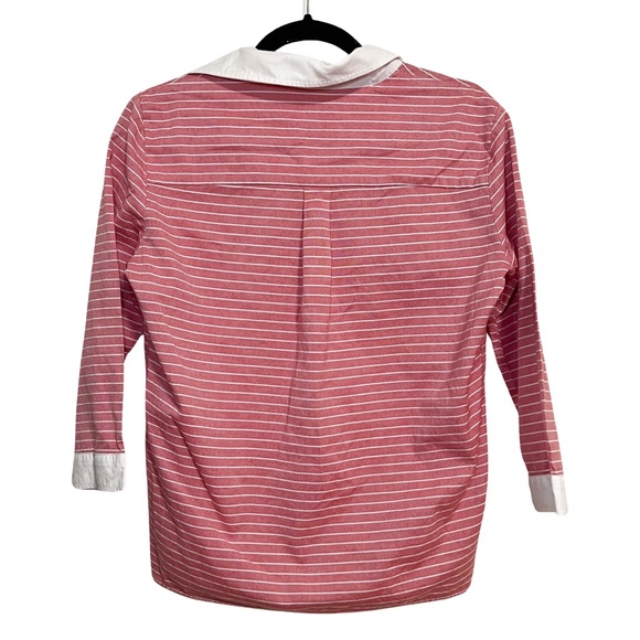 Vintage United Colors of Benetton Dusty Rose Striped Half Button Up Top - Picture 2 of 5